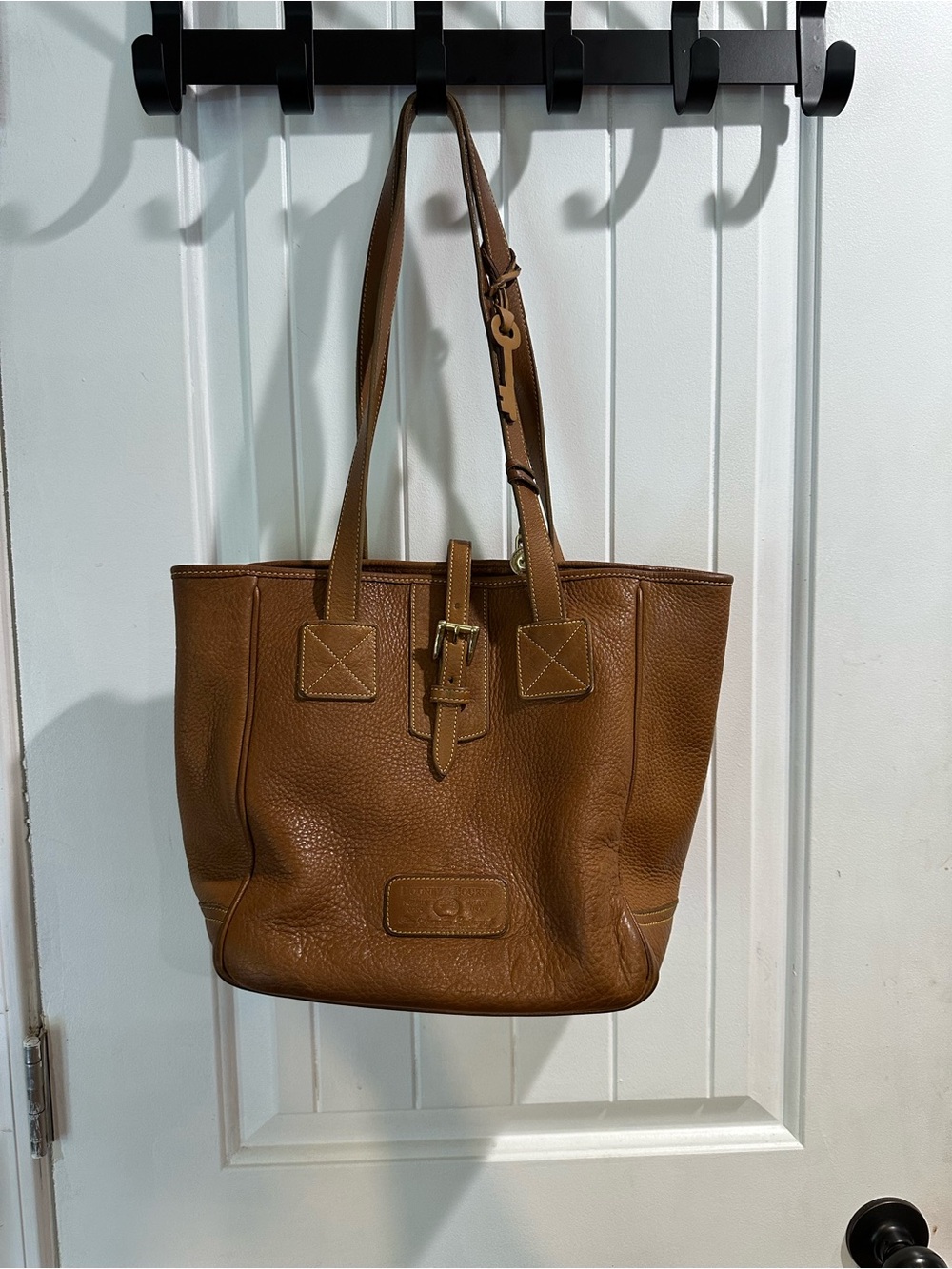 Vintage Dooney & Bourke AWL Shopper Tote Brown Leather USA Duck Key Charms